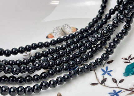 6mm 8mm 10mm Large Hole Smooth Round Black Tourmaline Gemstone Beads Hole Size 2.0 mm 14.5 Inches #4575