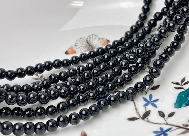 6mm 8mm 10mm Large Hole Smooth Round Black Tourmaline Gemstone Beads Hole Size 2.0 mm 14.5 Inches #4575