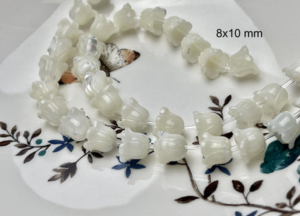 5 Pieces 6x7mm 8x9mm 8x10mm Rose Flower Bud Shape Natural Mother of Pearl Gemstones Beads Genuine MOP Gemstones Drilled Loose Beads #4562