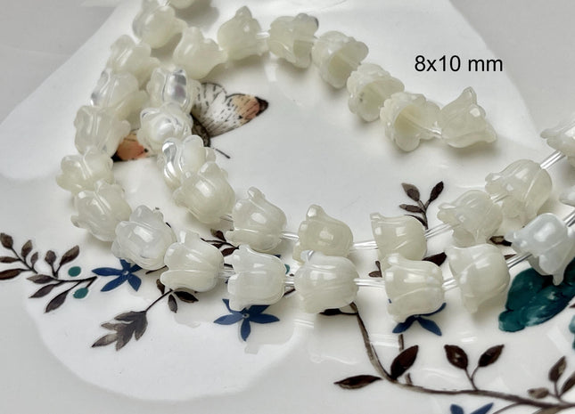 5 Pieces 6x7mm 8x9mm 8x10mm Rose Flower Bud Shape Natural Mother of Pearl Gemstones Beads Genuine MOP Gemstones Drilled Loose Beads #4562