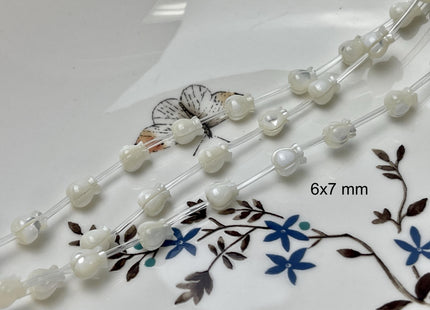 5 Pieces 6x7mm 8x9mm 8x10mm Rose Flower Bud Shape Natural Mother of Pearl Gemstones Beads Genuine MOP Gemstones Drilled Loose Beads #4562