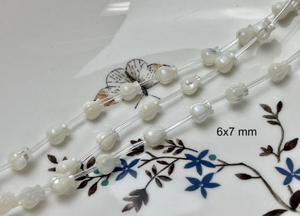 5 Pieces 6x7mm 8x9mm 8x10mm Rose Flower Bud Shape Natural Mother of Pearl Gemstones Beads Genuine MOP Gemstones Drilled Loose Beads #4562