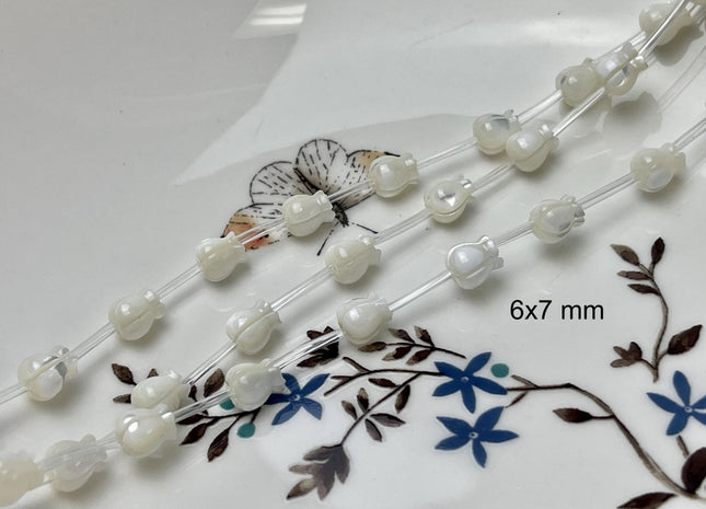 5 Pieces 6x7mm 8x9mm 8x10mm Rose Flower Bud Shape Natural Mother of Pearl Gemstones Beads Genuine MOP Gemstones Drilled Loose Beads #4562