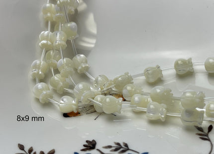 5 Pieces 6x7mm 8x9mm 8x10mm Rose Flower Bud Shape Natural Mother of Pearl Gemstones Beads Genuine MOP Gemstones Drilled Loose Beads #4562