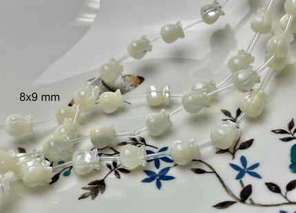 5 Pieces 6x7mm 8x9mm 8x10mm Rose Flower Bud Shape Natural Mother of Pearl Gemstones Beads Genuine MOP Gemstones Drilled Loose Beads #4562