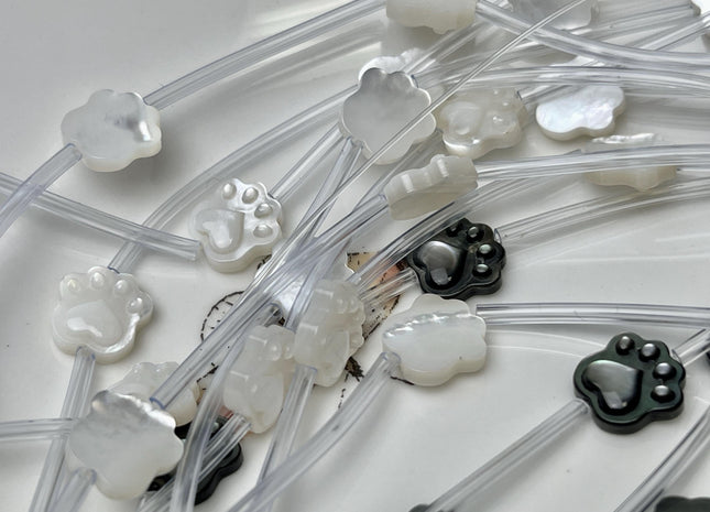 5 Pieces 10mm Paw Print Shape Natural Mother of Pearl Gemstones Beads Genuine MOP Gemstones Drilled Loose Beads #4567