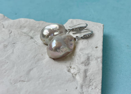 One Pair 15-17x23-25 mm AAA Large Baroque Pearl Earring With 925 Sterling Silver/Gold Hook Earring Genuine Baroque Pearl Earring #P2849