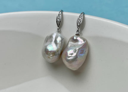 One Pair 15-17x23-25 mm AAA Large Baroque Pearl Earring With 925 Sterling Silver/Gold Hook Earring Genuine Baroque Pearl Earring #P2849
