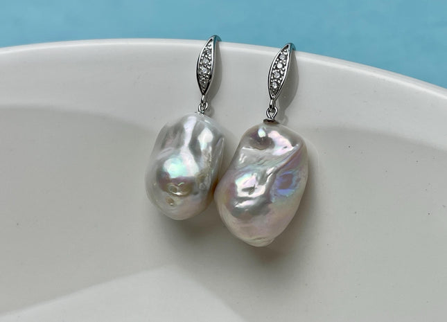 One Pair 15-17x23-25 mm AAA Large Baroque Pearl Earring With 925 Sterling Silver/Gold Hook Earring Genuine Baroque Pearl Earring #P2849