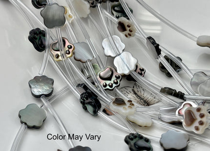 5 Pieces 10mm Paw Print Shape Mixed Color Natural Mother of Pearl Gemstones Beads Genuine MOP Gemstones Drilled Loose Beads #4566