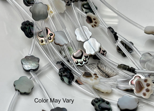 5 Pieces 10mm Paw Print Shape Mixed Color Natural Mother of Pearl Gemstones Beads Genuine MOP Gemstones Drilled Loose Beads #4566