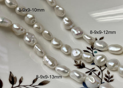 8-9x9-11mm AAA Half Strand High Luster Natural White Keshi Nugget Freshwater Pearl Beads Center Drilled Keshi Nugget Pearls #1779