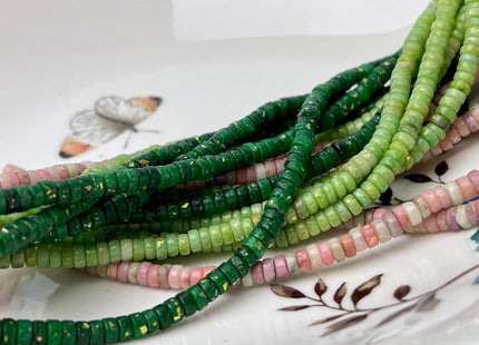 4mm Smooth Rondelle Heishi Pyrite Gemstone Beads Blue Green Pink Purple Color Genuine Pyrite Heishi Shape Spacer Beads 16 Inch Strand #4560