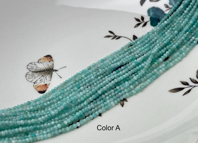 2 mm Natural Color Amazonite Gemstone Beads Blue Green Color Faceted Round Shape #4520