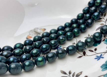 10x12 mm AA Dark Sacramento Green Color Rice/Oval Freshwater Pearl Beads Genuine Freshwater Pearl Beads 34 Beads #P2850