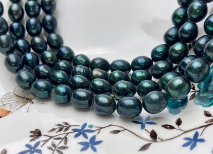 10x12 mm AA Dark Sacramento Green Color Rice/Oval Freshwater Pearl Beads Genuine Freshwater Pearl Beads 34 Beads #P2850