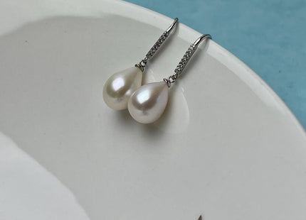 One Pair 925 Sterling Silver Earring Setting With CZ Genuine 925 Sterling Silver Earring Hook Findings For Half Drilled Pearls #10348-C
