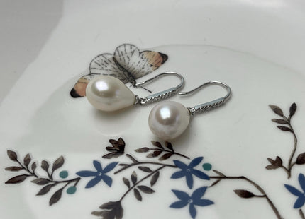 One Pair 925 Sterling Silver Earring Setting With CZ Genuine 925 Sterling Silver Earring Hook Findings For Half Drilled Pearls #10348-C