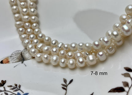 54" Hand Knotted 7-9mm AA Potato Freshwater Pearl Necklaces Natural White OR Pink Genuine Cultured Pearl Long Bridal Necklace #304