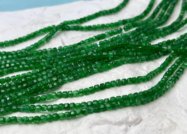 2 mm Micro Faceted Cube Dice Square Shape Canadian Nephrite Jade Tiny Gemstone Beads 15.5 Inches #4525