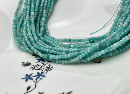 2.5 mm Micro Faceted Cube Dice Square Shape Amazonite Tiny Gemstone Beads 15.5 Inches #4527