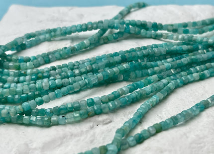 2.5 mm Micro Faceted Cube Dice Square Shape Amazonite Tiny Gemstone Beads 15.5 Inches #4527