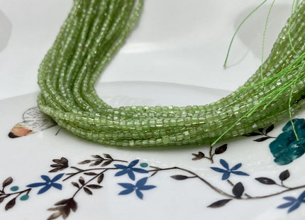 2 mm Micro Faceted Cube Dice Square Shape Green Peridot Tiny Gemstone Beads 15.5 Inches #4528