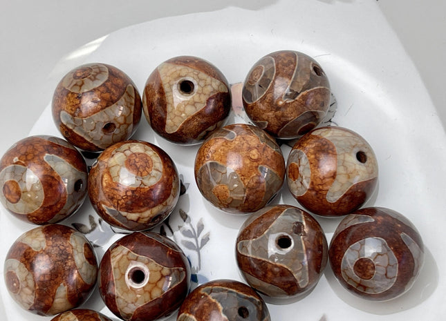 Two Pieces 20 mm AAA DZI Tibetan Agate Smooth Round Shape ChocoLate Brown Mala Antique Boho Jumbo Beads #4601