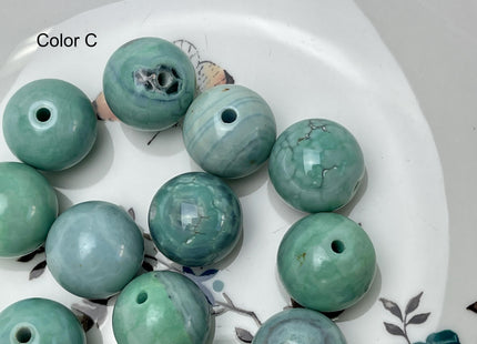 Two Pieces 20 mm Blue Green Dragon Skin Agate Smooth Round Shape Jumbo Size Beads Turquoise Blue Green Color #4603