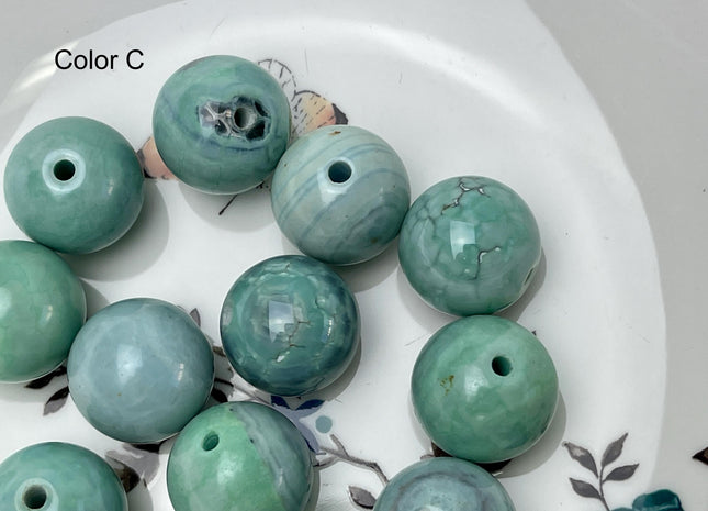 Two Pieces 20 mm Blue Green Dragon Skin Agate Smooth Round Shape Jumbo Size Beads Turquoise Blue Green Color #4603