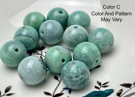 Two Pieces 20 mm Blue Green Dragon Skin Agate Smooth Round Shape Jumbo Size Beads Turquoise Blue Green Color #4603