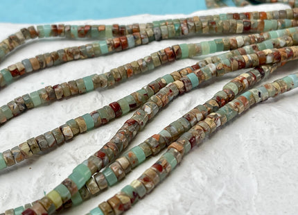 2x4mm Impression Jasper Heishi Rondelle Shape Sea Sediment Green Jasper Discs Gemstone Beads 15.5 Inches Strand #4604