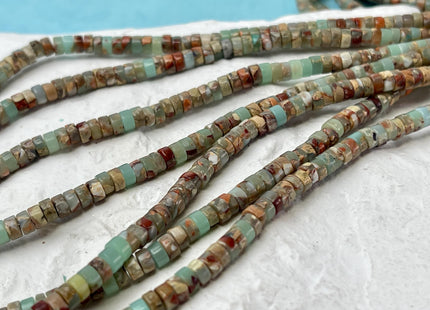 2x4mm Impression Jasper Heishi Rondelle Shape Sea Sediment Green Jasper Discs Gemstone Beads 15.5 Inches Strand #4604