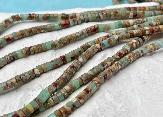 2x4mm Impression Jasper Heishi Rondelle Shape Sea Sediment Green Jasper Discs Gemstone Beads 15.5 Inches Strand #4604