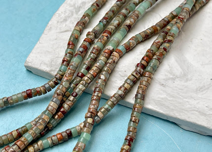 2x4mm Impression Jasper Heishi Rondelle Shape Sea Sediment Green Jasper Discs Gemstone Beads 15.5 Inches Strand #4604