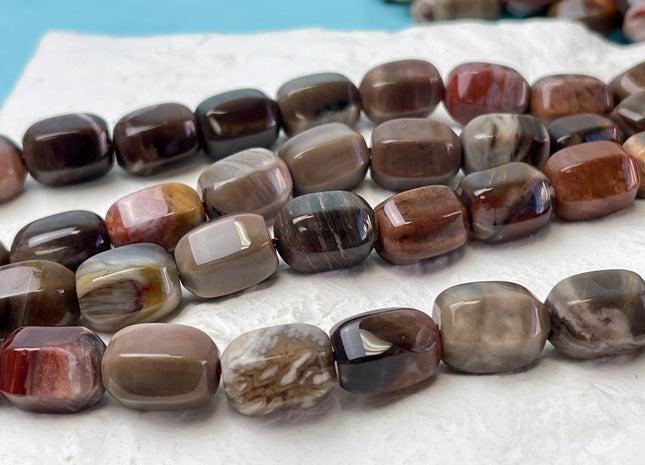 10x14 mm AAA Hexagonal Prism Barrel Natural Petrified Wood Beads Taupe Beige Brown Color High Quality Gemstone 28 Beads #4606