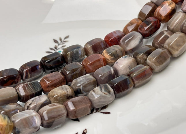10x14 mm AAA Hexagonal Prism Barrel Natural Petrified Wood Beads Taupe Beige Brown Color High Quality Gemstone 28 Beads #4606