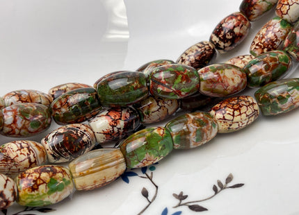 13x19 mm AAA Smooth Barrel Shape Agate Gemstone Beads Green Brown Color Agate 17 Beads #4581