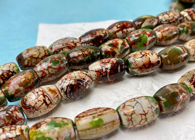 13x19 mm AAA Smooth Barrel Shape Agate Gemstone Beads Green Brown Color Agate 17 Beads #4581