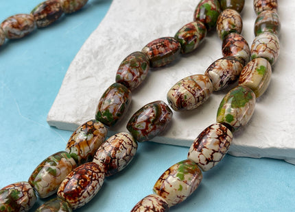 13x19 mm AAA Smooth Barrel Shape Agate Gemstone Beads Green Brown Color Agate 17 Beads #4581