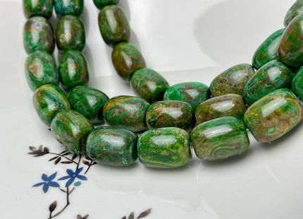 13x18 mm AAA Smooth Barrel Shape Agate Gemstone Beads Green Brown Color Agate 18 Beads #4580