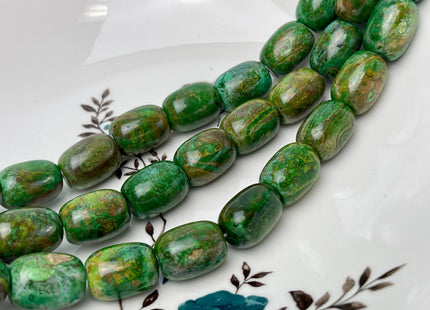 13x18 mm AAA Smooth Barrel Shape Agate Gemstone Beads Green Brown Color Agate 18 Beads #4580
