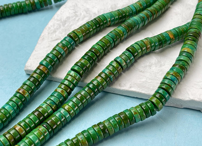 3x8 mm Turquoise Heishi Rondelle Shape Green Turquoise Gemstones Loose Beads 15.5 Inches Strand #4579