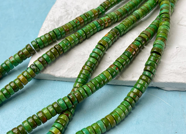 3x6-7 mm Turquoise Heishi Rondelle Shape Green Turquoise Gemstones Loose Beads 15.5 Inches Strand #4578