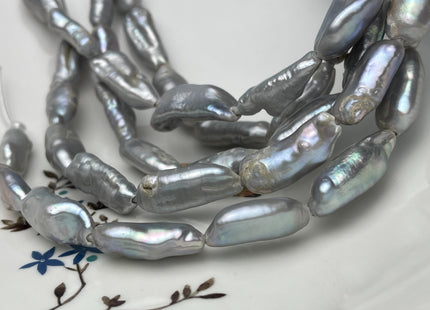 10-11x20-23 mm Large Hole Biwa Stick Half Strand Gray Freshwater Pearls Hole Size 2.2mm 8-9 Beads #P2868