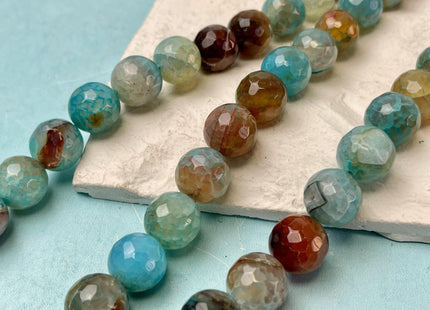14 mm Faceted Round Agate Gemstone Beads Heat Treated Multi Aquamarine Blue and Brown Color Natural Gemstone Agate 15.5 Inches Strand #4583