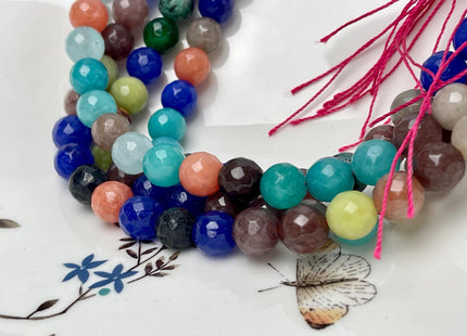 10 mm Faceted Round Fire Agate Gemstone Beads Heat Treated Mixed Blue Purple Pink Orange Brown Color Agate 15.5 Inches Strand #4586