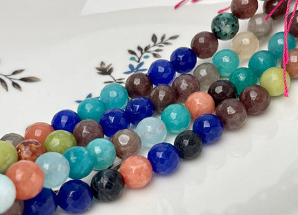 10 mm Faceted Round Fire Agate Gemstone Beads Heat Treated Mixed Blue Purple Pink Orange Brown Color Agate 15.5 Inches Strand #4586