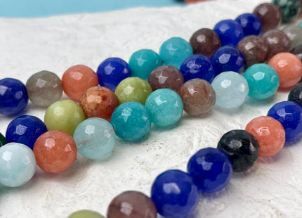 10 mm Faceted Round Fire Agate Gemstone Beads Heat Treated Mixed Blue Purple Pink Orange Brown Color Agate 15.5 Inches Strand #4586