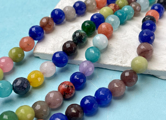 10 mm Faceted Round Fire Agate Gemstone Beads Heat Treated Mixed Blue Purple Pink Orange Brown Color Agate 15.5 Inches Strand #4586